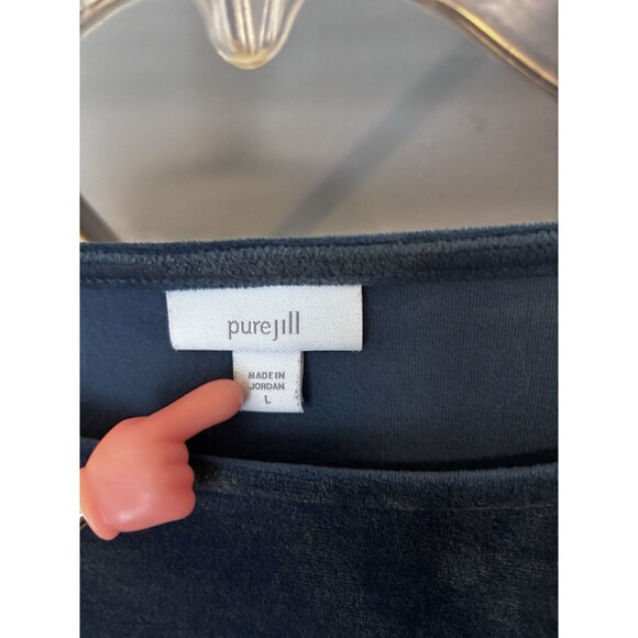 Pure Jill Womens Top Large Blue Velvet Long Sleeve Pockets Mature Edgy Artsy - Picture 2 of 7